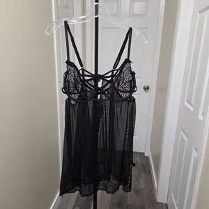 Y2K Fairy Grunge Black Sheer Lace Babydoll Lingerie Dark Romantic Goth Intimates